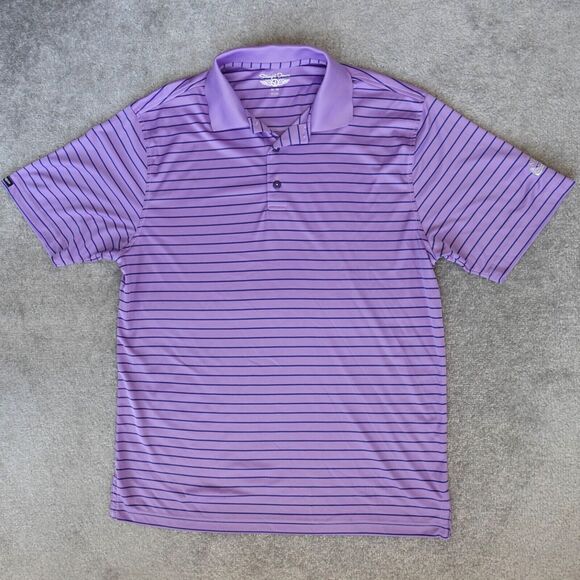 Straight Down Shirt Mens M  Purple Striped Golf Stretch Performance Polo Wicking - Picture 1 of 9